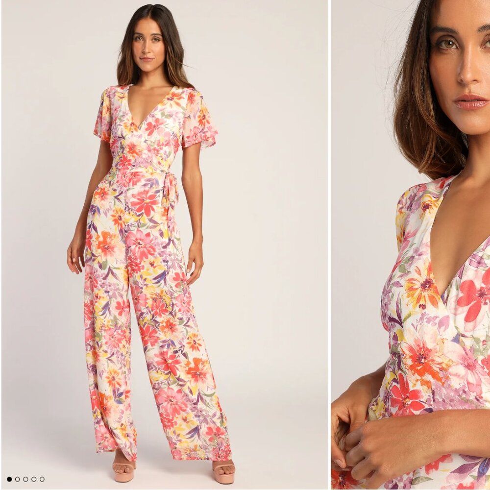 Petal Princess Cream Multi Floral Wide-Leg Jumpsuit